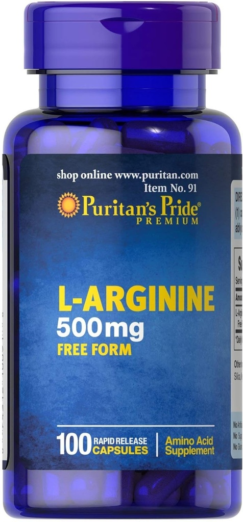 Puritan's Pride L-Arginine 500 mg 100 Caps -100 Servings
