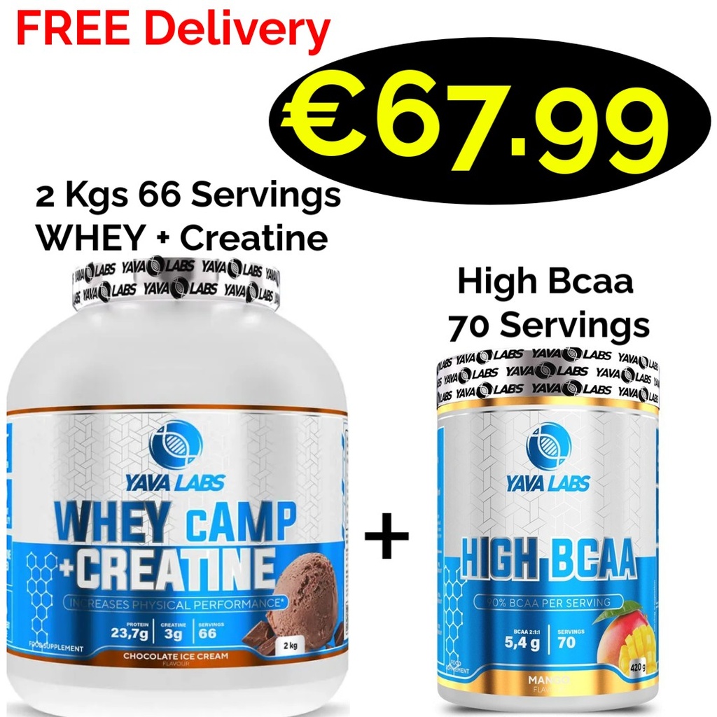2 in 1 Yava Labs Whey cAMP + Creatine 2000 g  2 - In - 1 - 66 Servings + High Bcaa 420 g - 70 Servings