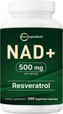 Micro Ingredients NAD+ 500mg with Resveratrol 2-in-1 Anti-Aging, Energy, & Brain Support 240 Veggie Caps -80 Servings